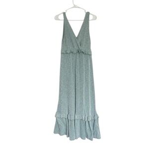 Caution To The Wind Blue Maxi Dress Plunge Neckline Sleeveless